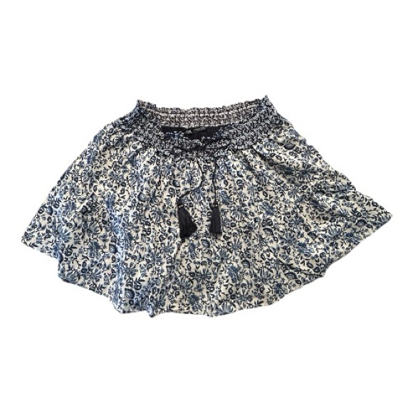 Zara Cotton Lightweight Blue & White Drawstring Mini Skort Size Medium - Picture 1 of 6